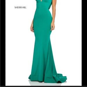 Sherri Hill Teal Green Fitted Mermaid Evening Gown